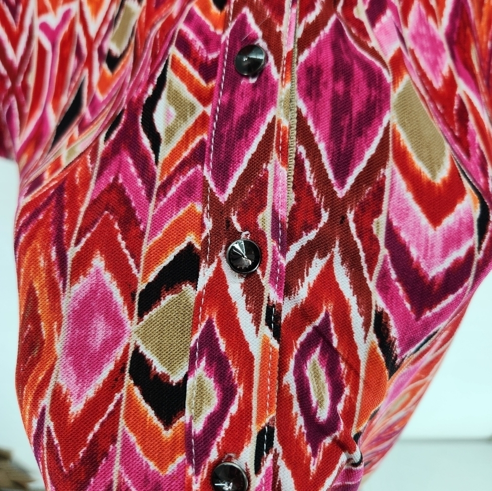 Y2K Vintage Venini Printed Sheer Button Down Shirt Womens Medium Orange Red Pink - Picture 6 of 10
